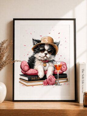 Soft Life Cat Art Print 16x20 Chic Wall Decor